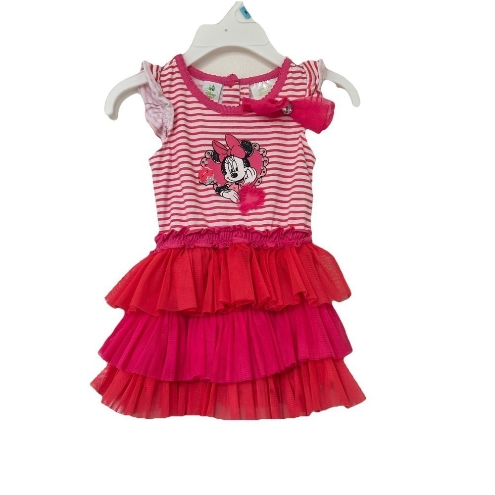 Disney Baby Minnie Mouse Tutu Dress Pink Striped Ruffle Skirt Toddler Girl